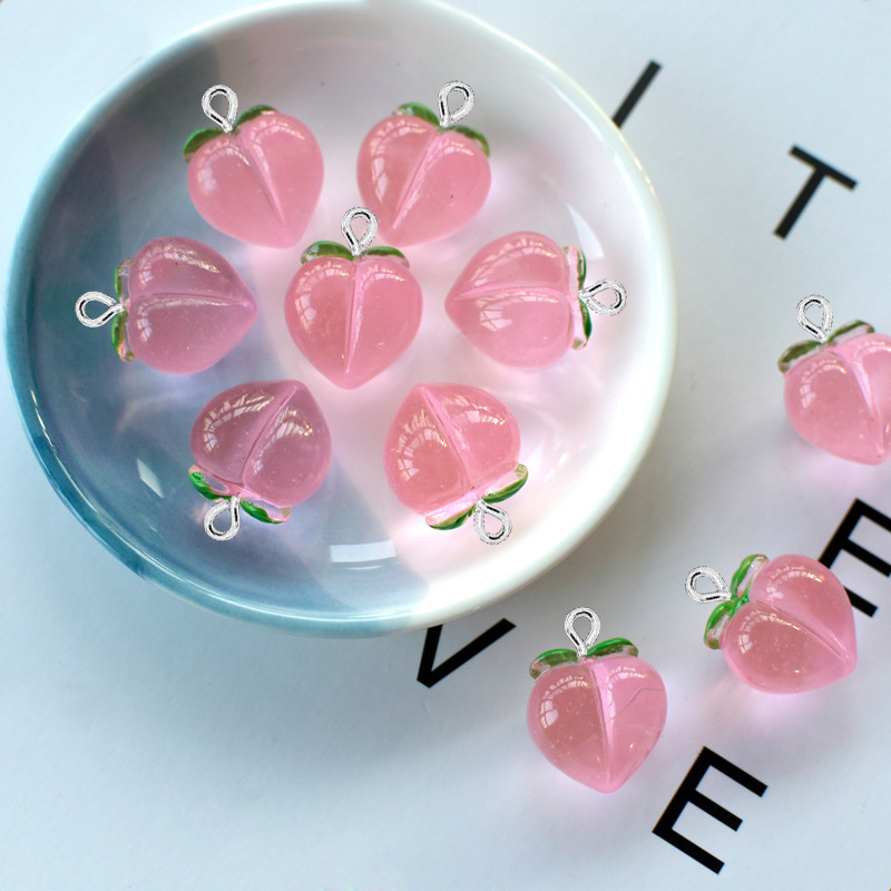 Resin Art Keychain - 10 ชิ้น จี้เรซิ่นรูปพีชใสแบบแบน สำหรับทำเครื่องประดับ DIY ต่างหู