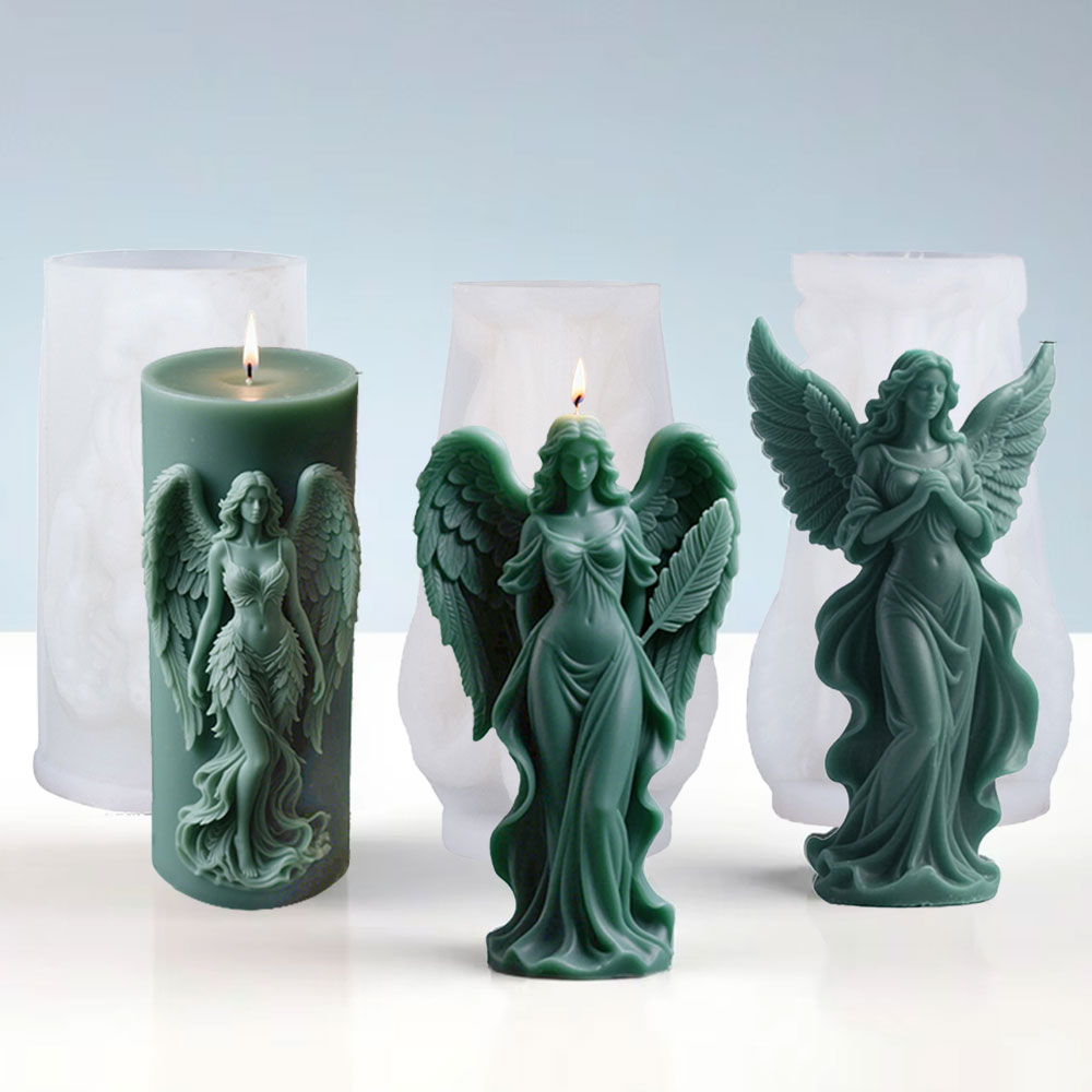 Resin Art Furniture - ปีกเทพธิดาเทียนหอมซิลิโคนแม่พิมพ์ DIY Prayer Angel ประติมากรรมยิปซั่มเรซินแม่พิมพ์ผู้หญิงเทียนทําอุปกรณ์ตกแต่งบ้าน
