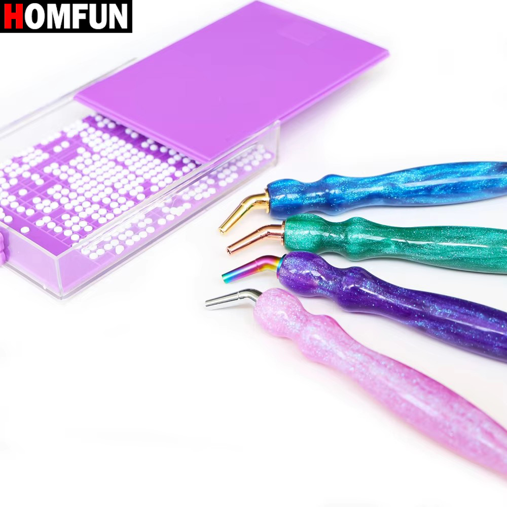 Resin Art Tool Kit - Homfun set pulpen จิตรกรรมติดเพชรแบบ5D พร้อมปลายโลหะสีม่วงมัลติฟังก์ชัน-ชุดกล่องเครื่องมืองานฝีมือเรซิ่นสำหรับตกแต่งเล็บงานปักครอสติช