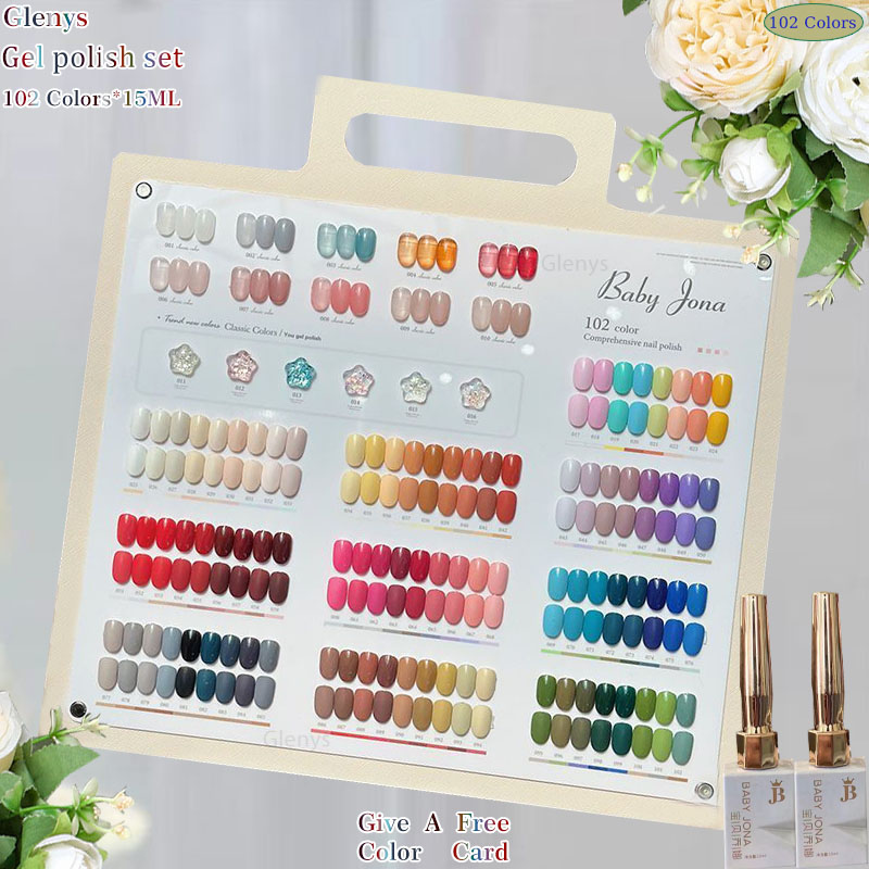 Resin Art Learning - ชุดทำเล็บเจลกึ่งถาวรแบบแช่ ยี่ห้อ Glenys 102 สี พร้อมอุปกรณ์ครบชุดสำหรับร้านทำเล็บและฝึกหัด