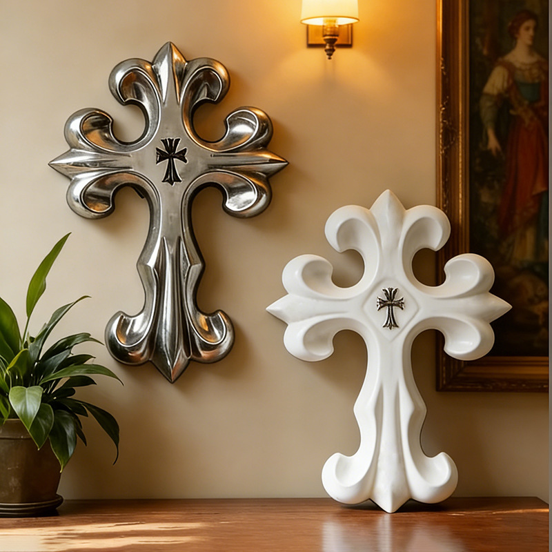 Resin Art Furniture - ของตกแต่งผนังรูปกางเขนสไตล์โกธิค วัสดุเรซิ่น ของประดับตกแต่งแบบวินเทจ สำหรับตกแต่งบ้าน ห้องนอน ห้องนั่งเล่น