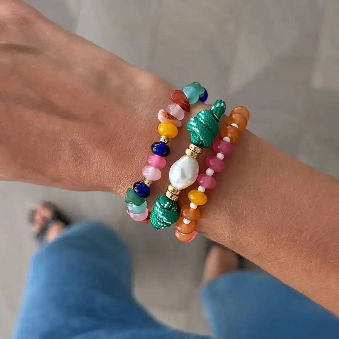 Resin Art Watch - คุนโจ 3 ชิ้น/เซ็ตสร้อยข้อมือลูกปัดเรซิ่นหลากสีสันผู้หญิงโบฮีเมียนเรโทรสีพาสเทลสนุกสนานฤดูร้อนแบบซ้อนได้เครื่องประดับกำไลข้อมือ