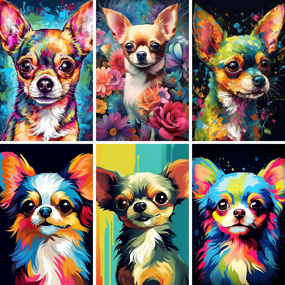 Resin Art Wallpaper - ภาพวาดติดเพชร DIY หมาชิวาว่า5มิติภาพลูกสุนัขศิลปะเพชรกลมเต็มศิลปะเย็บปักถักร้อยพลอยเทียมของตกแต่งผนังบ้านห้องเด็ก