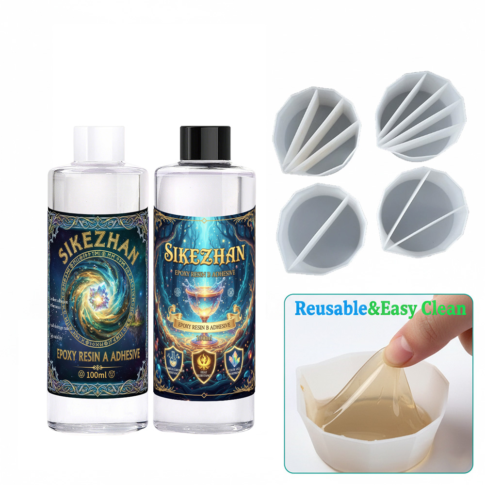 Resin Art Tool Kit - ชุดอีพ็อกซี่เรซิ่นพร้อมถ้วยซิลิโคน 4 ใบสำหรับงานเทสี กาวใส AB สำหรับงานศิลปะของเหลว