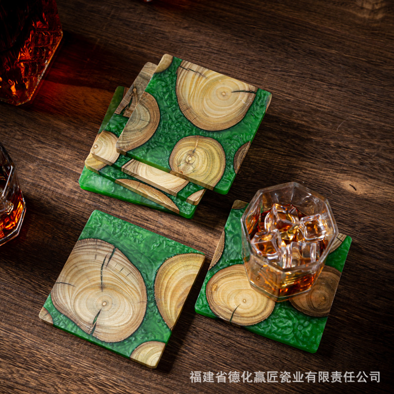 Resin Art Wooden Tray - ถาดเสิร์ฟชา Zen Ink-Art Dry Brew พร้อมไม้บ็อกซ์วูดและเรซิ่น