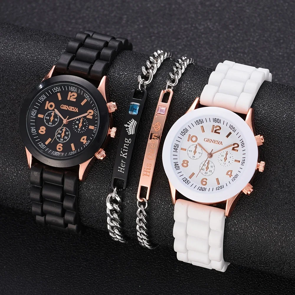 Resin Art Watch - 2 ชิ้นผู้หญิงหรูหราชุดนาฬิกาแฟชั่นหรูหราหรูหราโลหะผสมนาฬิกาข้อมือสายซิลิโคนคู่นาฬิกาผู้ชายควอตซ์วันหยุดของขวัญ