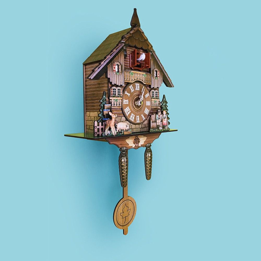 Resin Art Watch - นาฬิกาไม้แขวนผนังไม้ลูกตุ้มนาฬิกาโบราณนกกาเหว่าสำหรับเด็กนาฬิกาแขวนนก3D แบบย้อนยุคกระดิ่งตกเเต่งป่าเงียบเชียบ