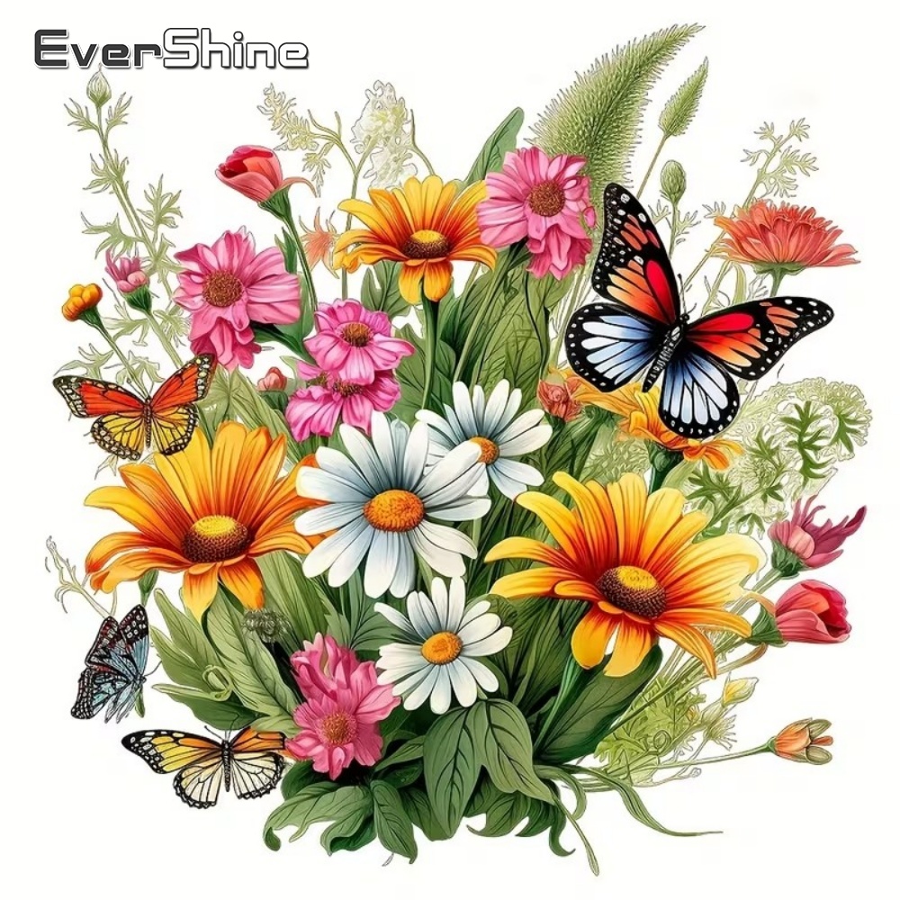 Resin Art Wallpaper - ชุดภาพวาดเพชร EverShine แบบเต็มสี่เหลี่ยมและทรงกลม ลายดอกไม้ ผีเสื้อ ภาพโมเสกเพชร