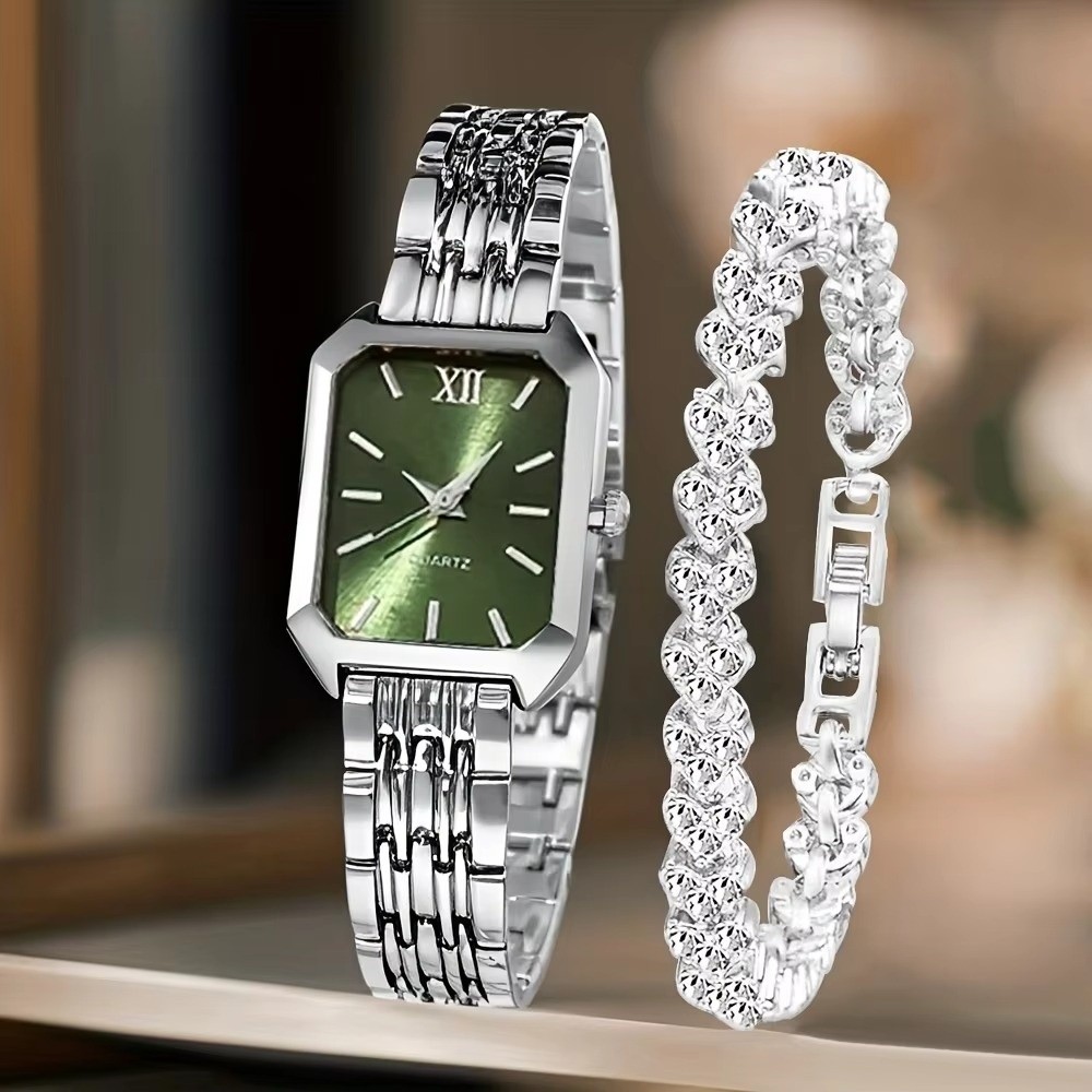 Resin Art Watch - นาฬิกาข้อมือแฟชั่นสแตนเลสสตีล ชุดกำไลข้อมือประดับเพชร นาฬิกาควอตซ์ สายแบบพับได้ เรียบง่าย นาฬิกาข้อมือผู้หญิง