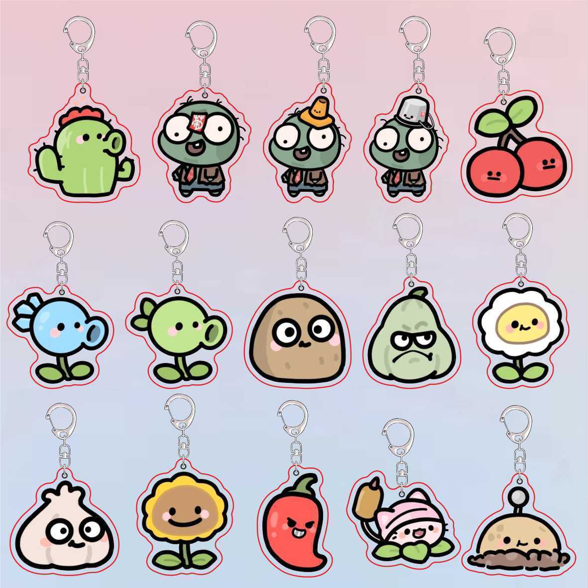 Resin Art Keychain - พวงกุญแจอะคริลิกน่ารักลายพืชปะทะซอมบี้ ของที่ระลึกจากเกมส์ ของขวัญสำหรับสาวๆ พวงกุญแจห้อยกระเป๋า ของที่ระลึก จี้ห้อยสร้างสรรค์