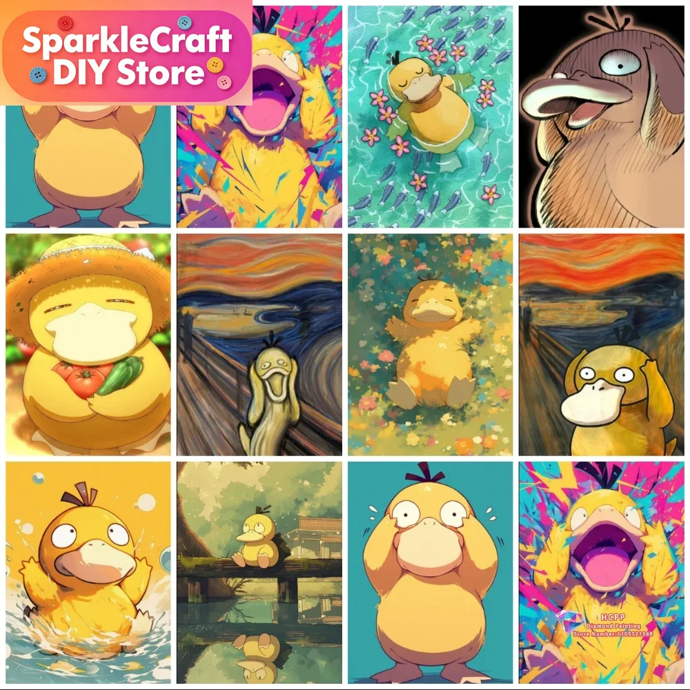 Resin Art For Beginners - ภาพวาดเพชร 5 มิติ ลายการ์ตูน Psyduck แบบไร้กรอบ