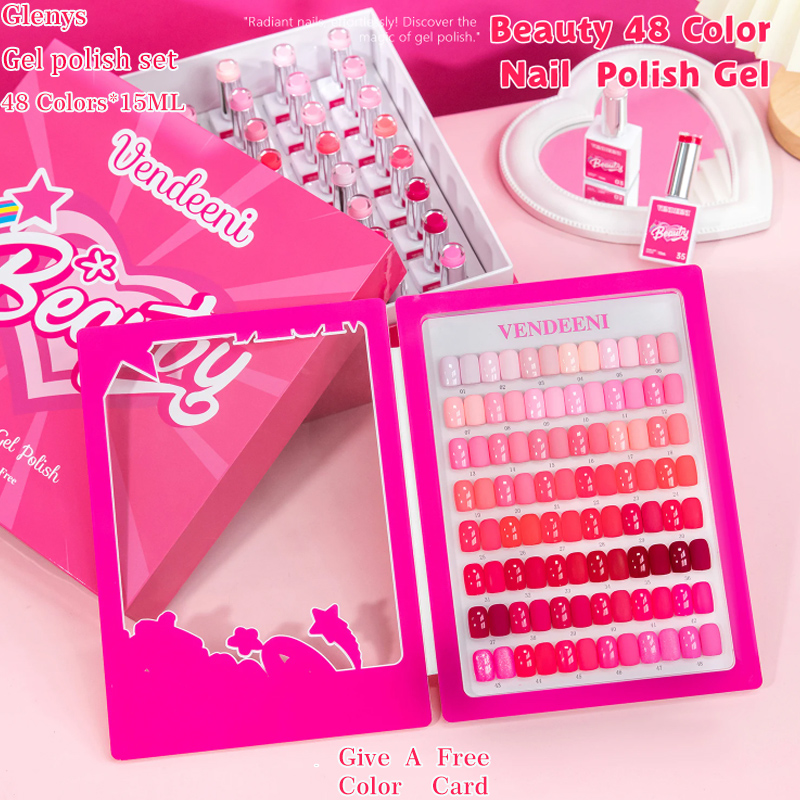 Resin Art Learning - Glenys ชุดเรียนรู้การใช้ยาทาเล็บแบบจุ่มสี UV LED พร้อมการ์ดสีเจลยอดนิยม 48