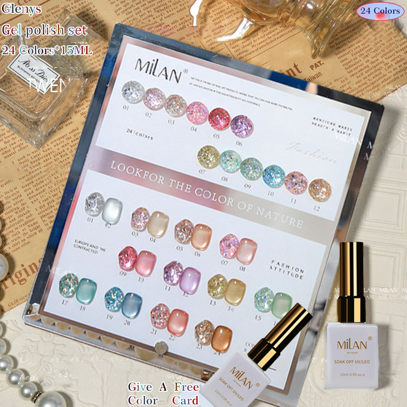 Resin Art Learning - ชุดเรียนทำเล็บเจลกึ่งถาวรแบบจุ่มสี 24 สี ยี่ห้อ Glenys พร้อมการ์ดแมทช์สี